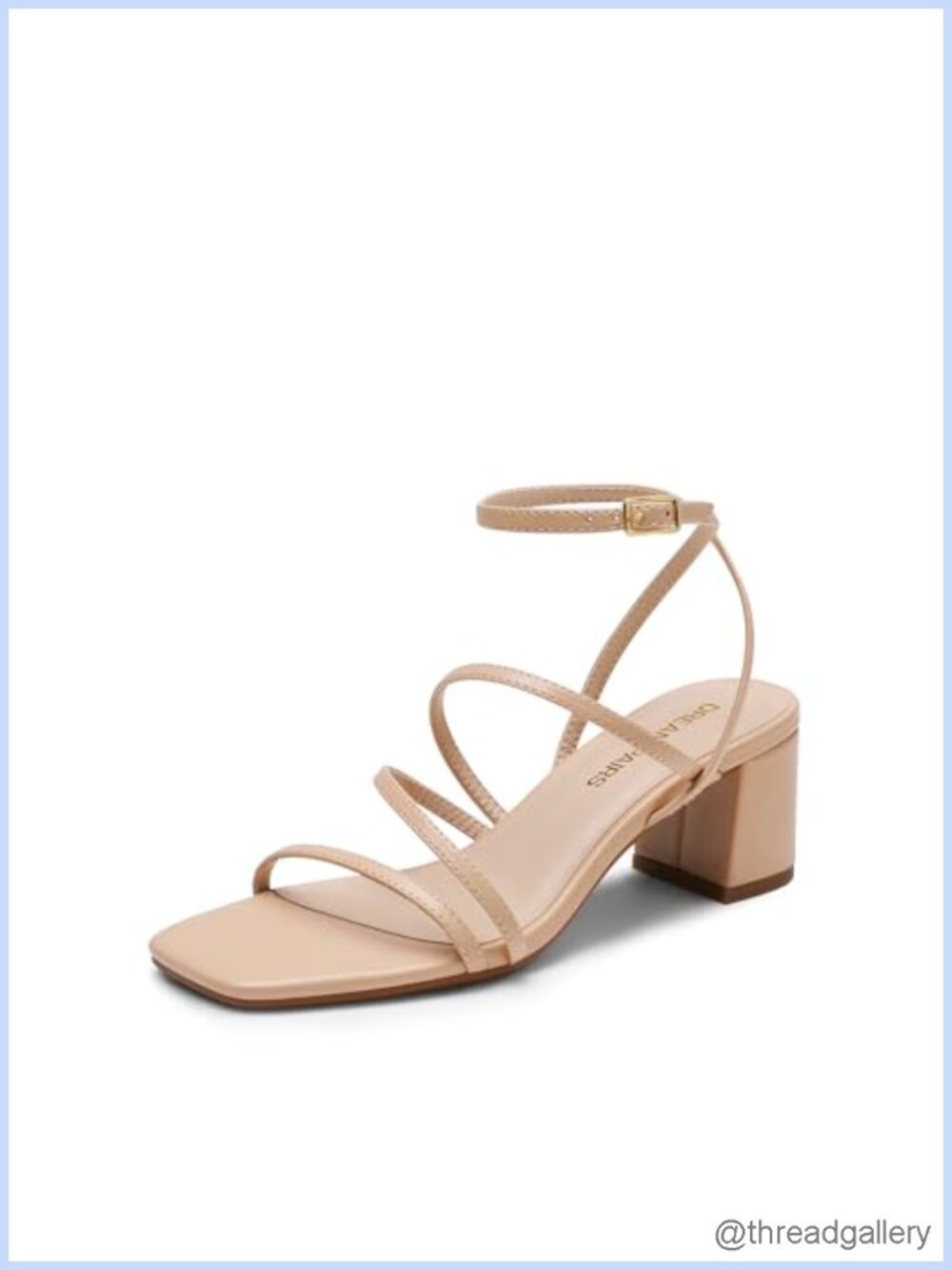 Women's Strappy Block Heel Sandals Faux Leather Square Toe